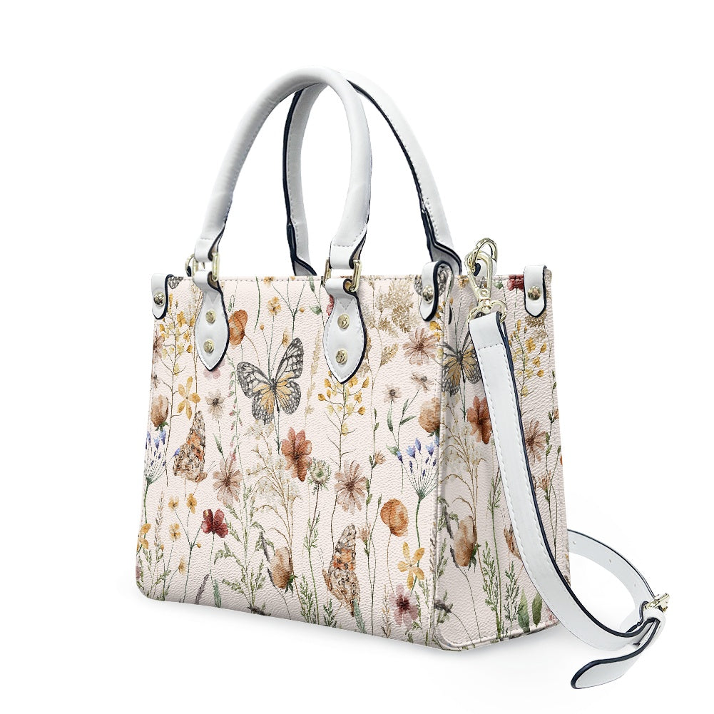 Tiny Bloom Watercolor Butterfly Women's Vegan Leather Handbag