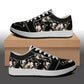 Black Floral Pattern Women's Low Top Vegan Leather Sneakers