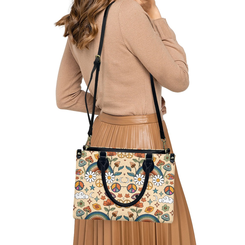 Boho Rainbow and Trippy Mushrooms Women's Vegan Leather Handbag