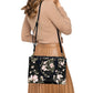 Black Floral Pattern Women's Vegan Leather Handbag