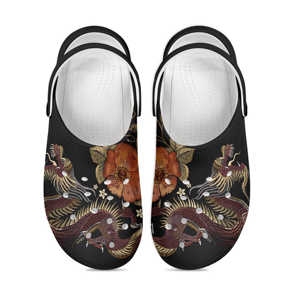 Chinese Dragons with Rose Flowers Women's Height Increasing clogs