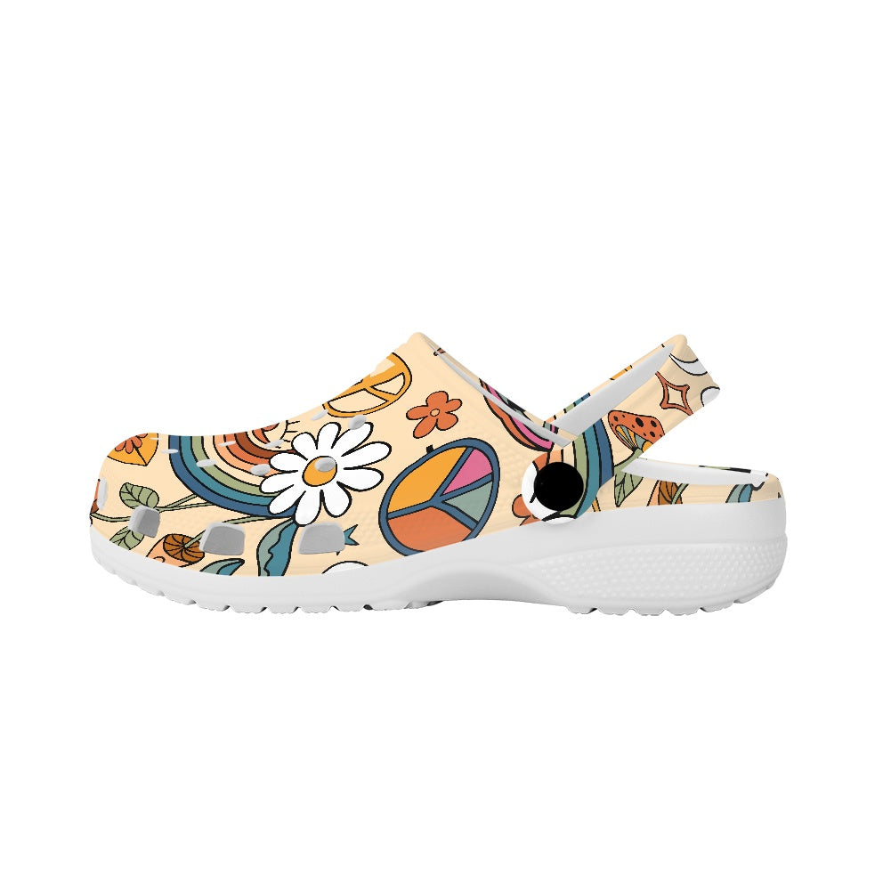 Boho Rainbow and Trippy Mushrooms Adult Clogs Shoes