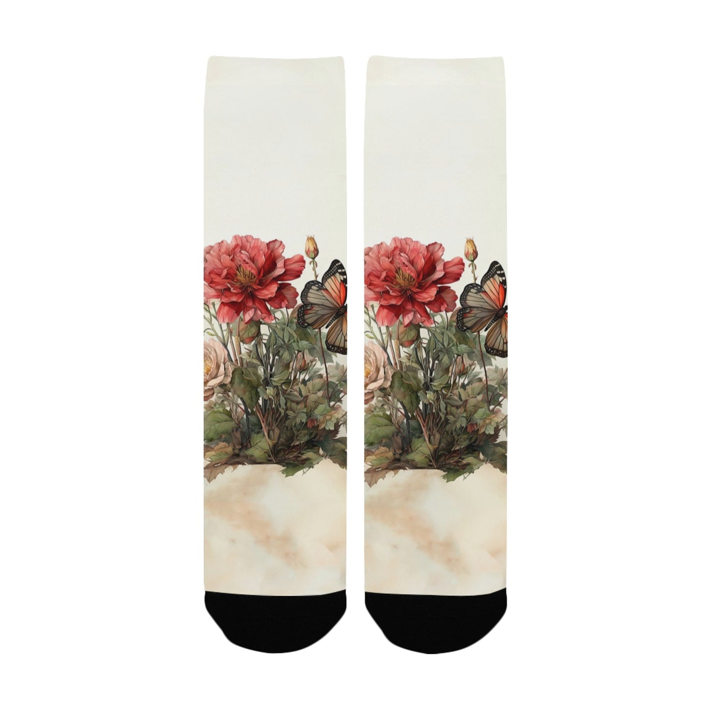 Botanical junk Journal butterfly Socks - Custom Socks for Women Made in USA