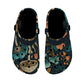 Whimsical Mushroom and Floral Women's Clogs Black Sole