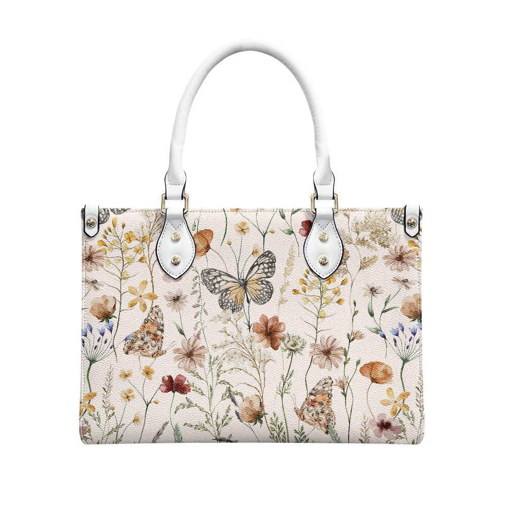 Tiny Bloom Watercolor Butterfly Women's Vegan Leather Handbag