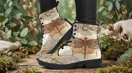 Dragonfly Paisley Handcrafted Women's Vegan Leather Combat Boots