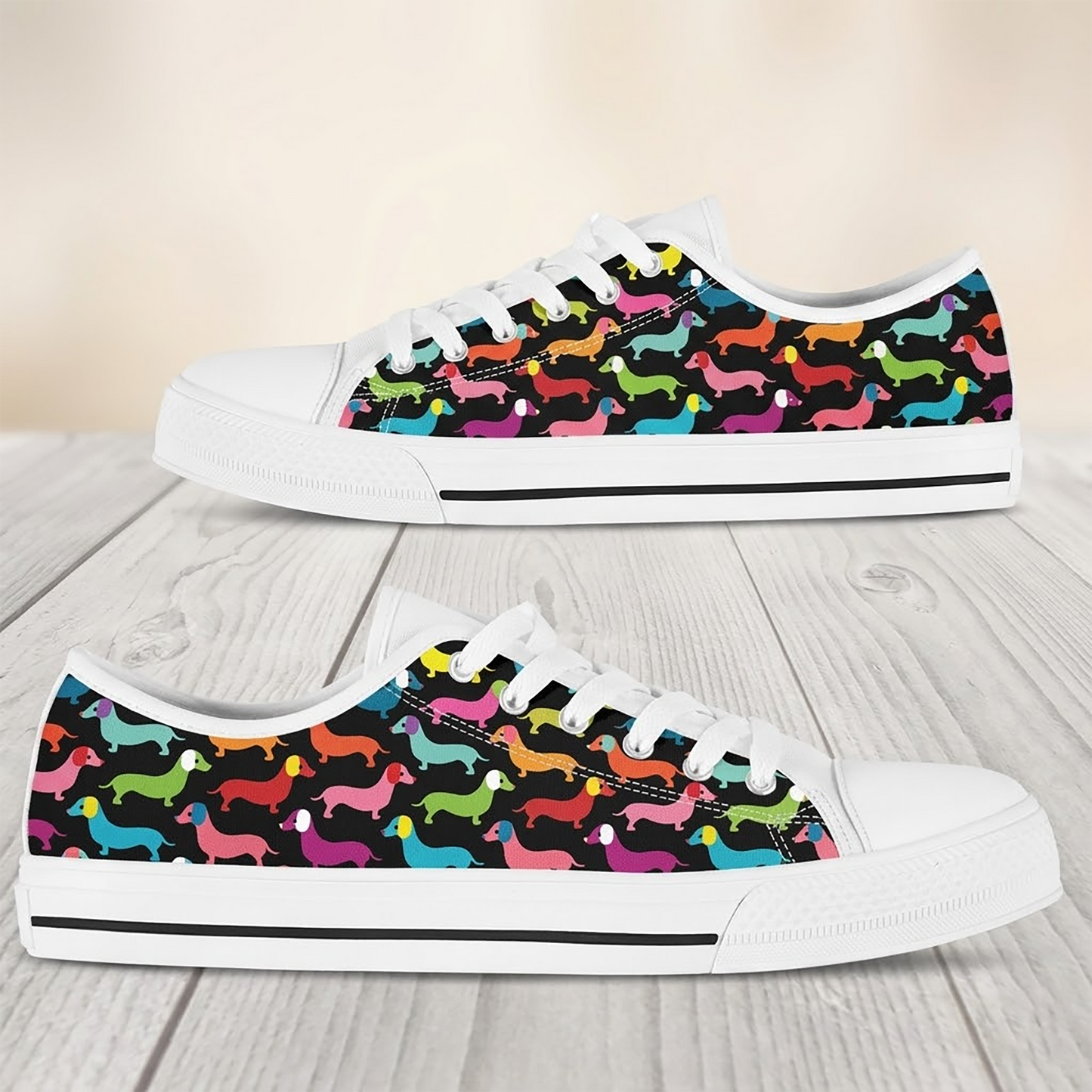 Dachshund Rainbow White Women's Low Top Sneaker