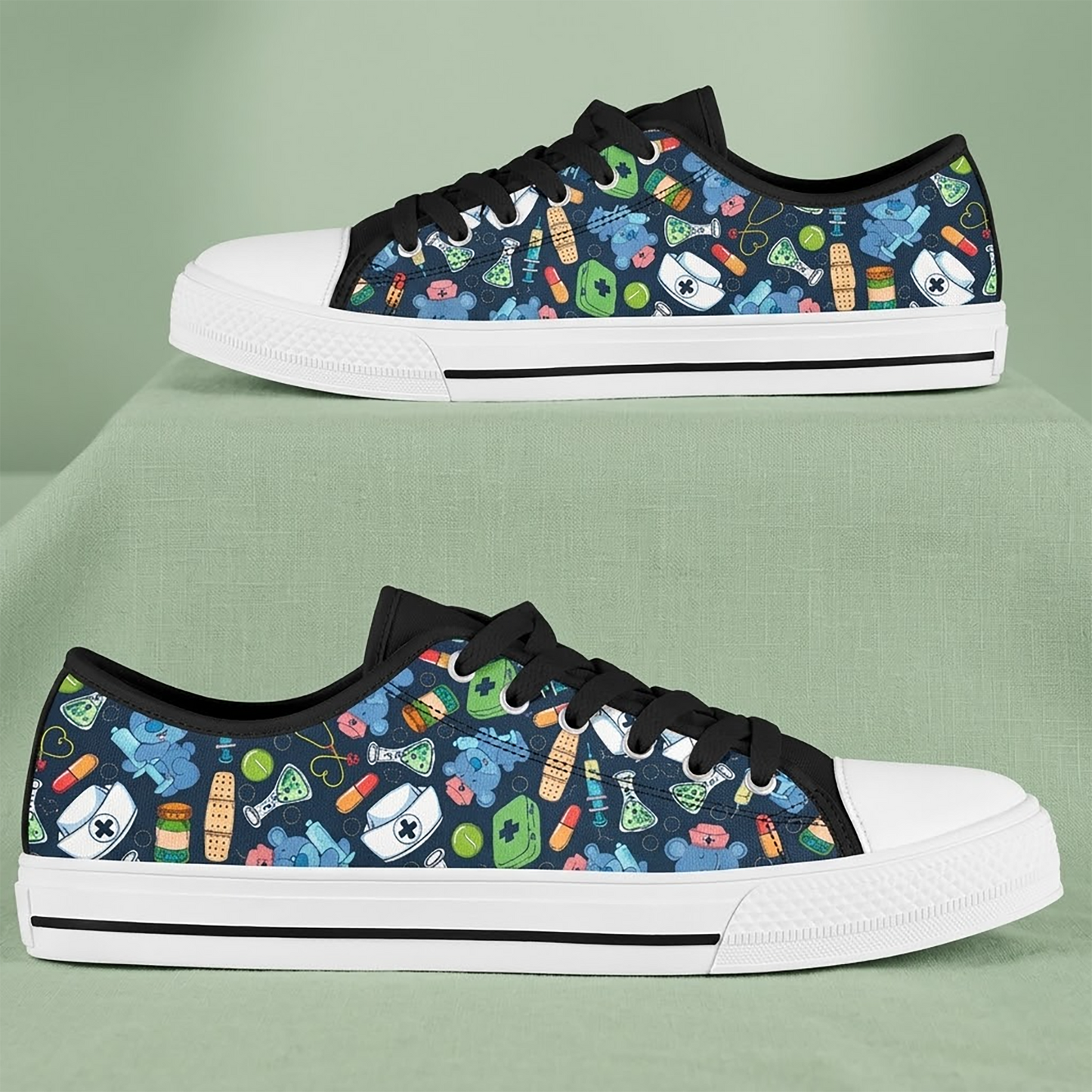 Nurse Doodle Black Women's Low Top Shoes