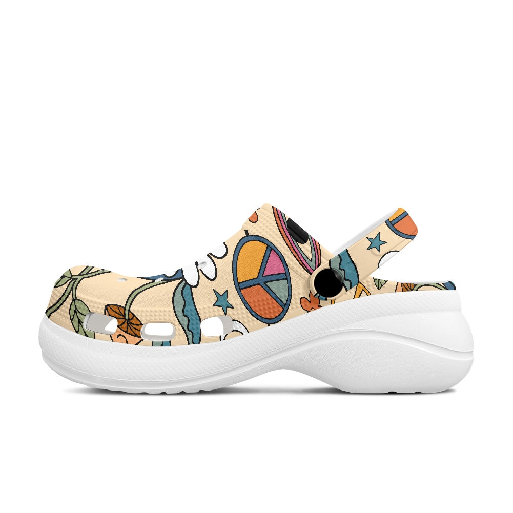 Boho Rainbow and Trippy Mushrooms Women's Height Increasing Clogs