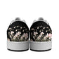 Black Floral Pattern Women's Low Top Vegan Leather Sneakers