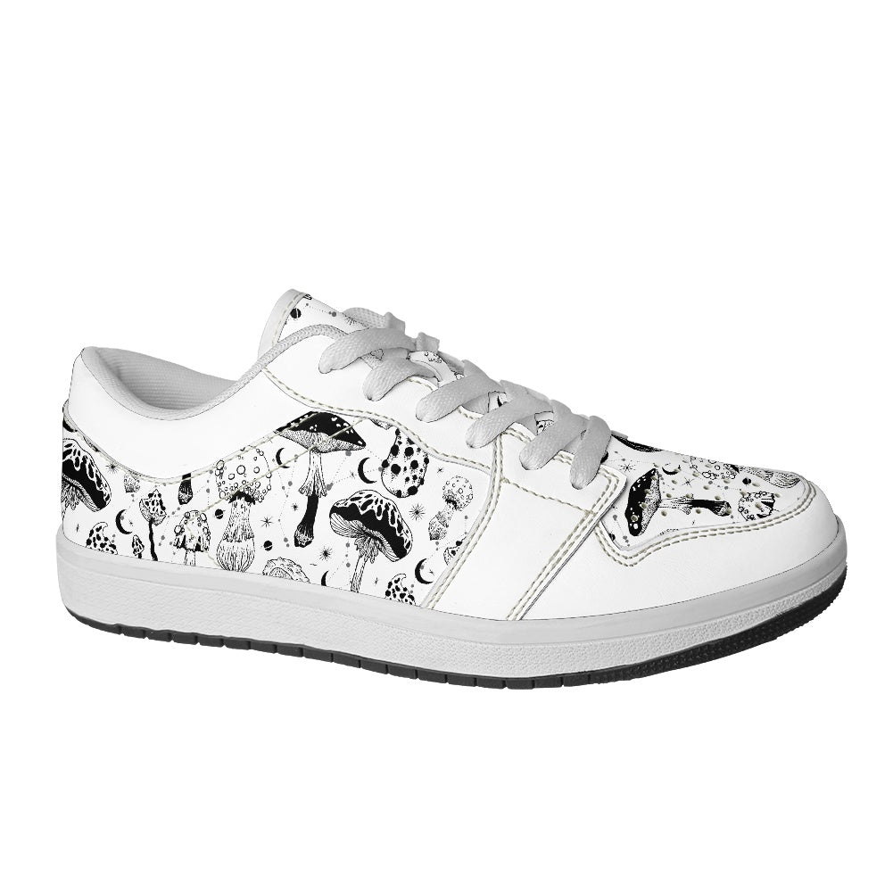 Black & White Mushrooms Women's Vegan Leather Sneakers