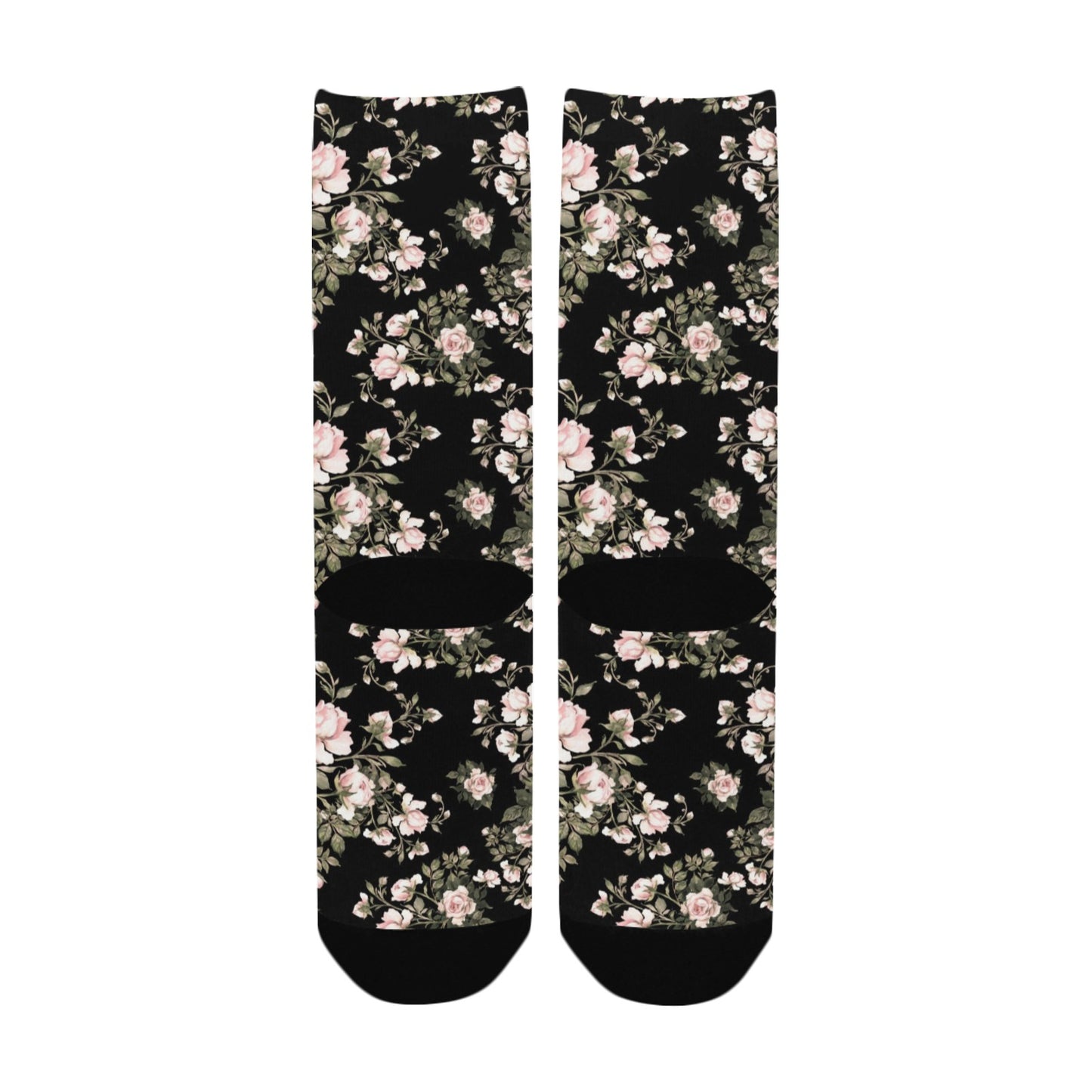 Black Floral Pattern Socks - Custom Socks for Women Made in USA