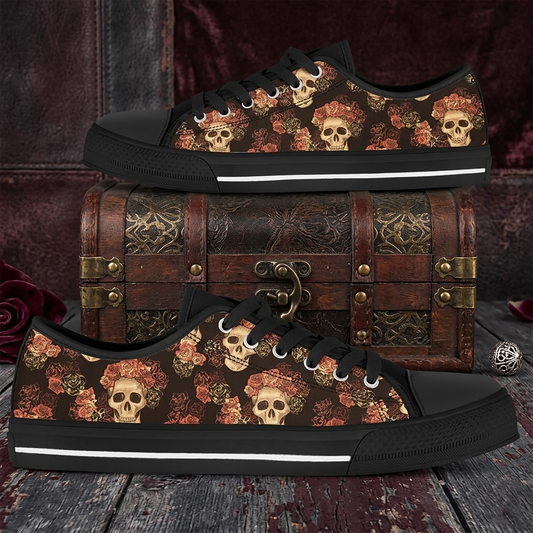Gothic Skull & Roses Shoes Women's Low Top Sneakers