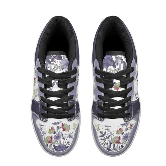 Lavender Bloom Butterfly Women's Low Top Vegan Leather Sneakers