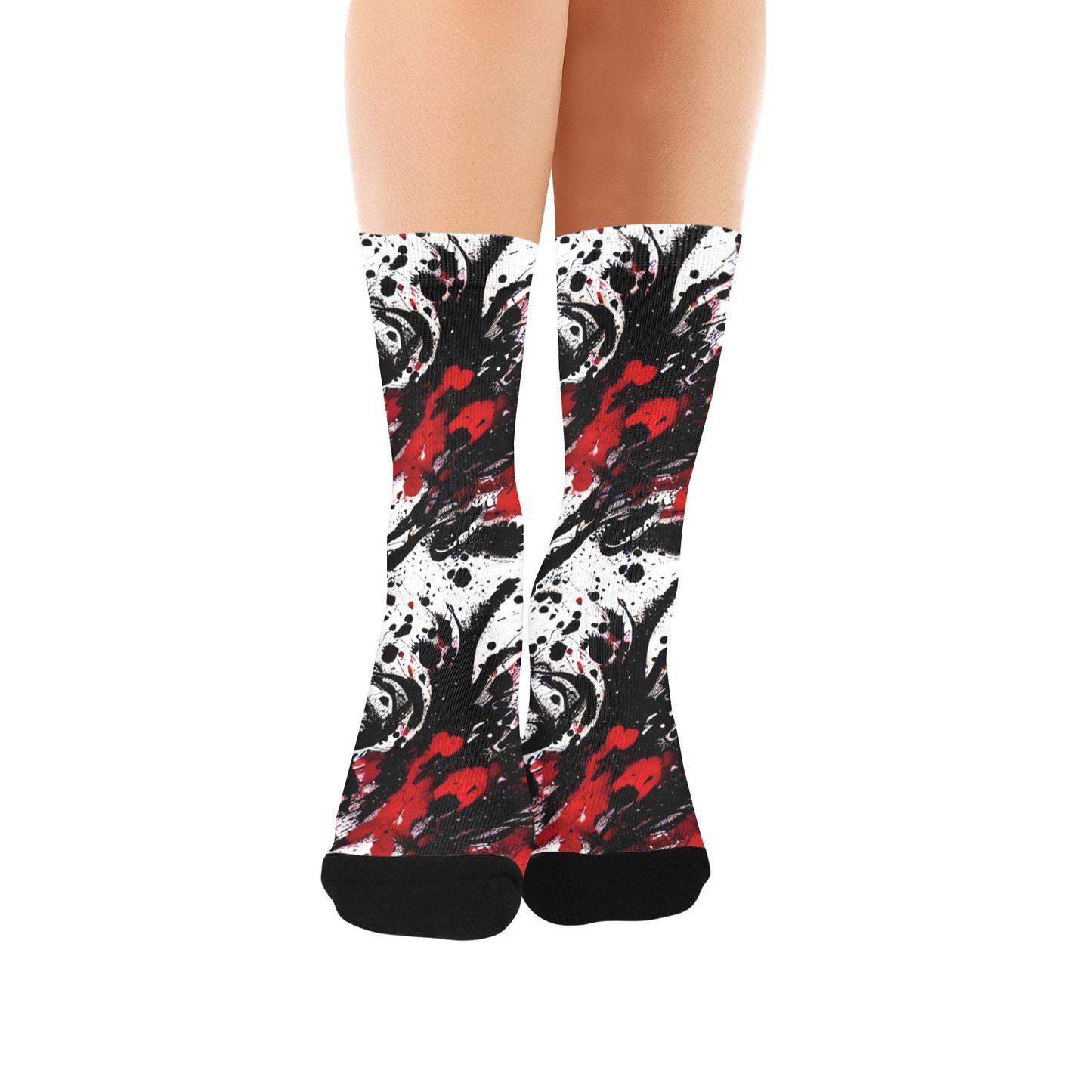 red and black ink splatter women's crew socks – Sole Design Studio