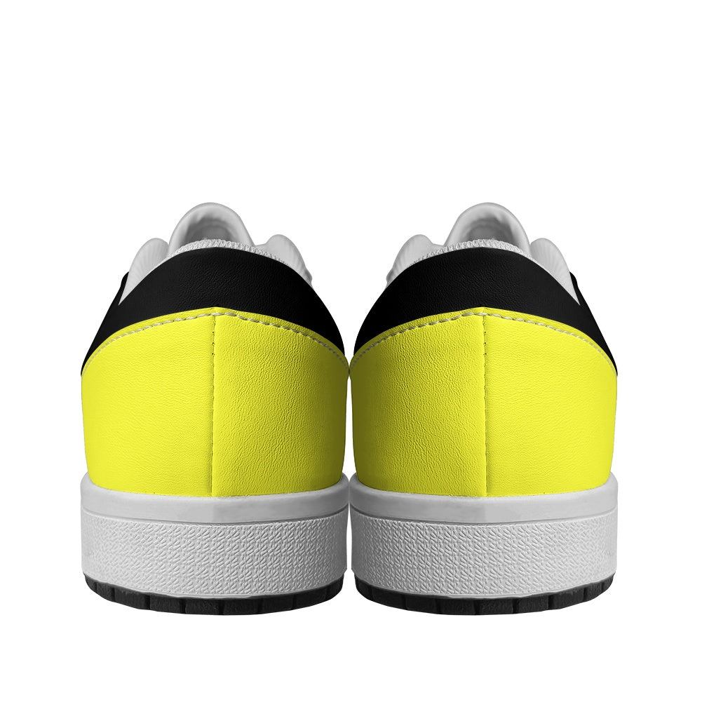 Black Yellow Women's Low Top Vegan Leather Sneakers