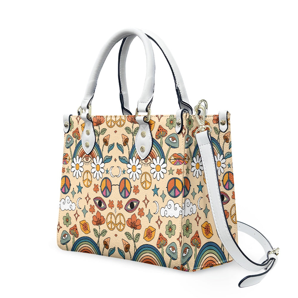 Boho Rainbow and Trippy Mushrooms Women's Vegan Leather Handbag