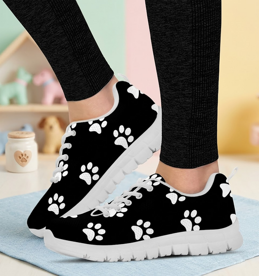 Women's Black Paw Print Athletic Sneakers