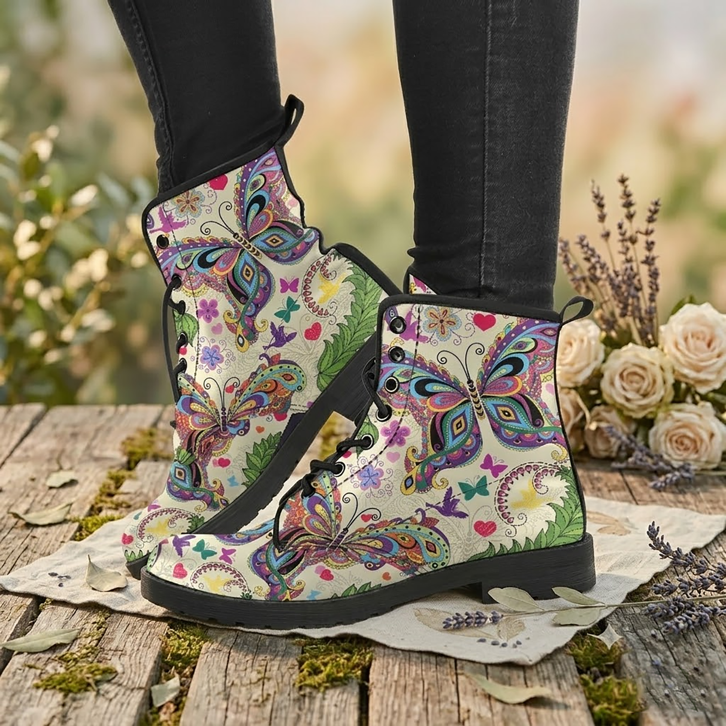 Butterfly Pattern Handcrafted Vegan Leather Boots