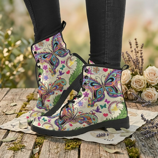 Butterfly Pattern Handcrafted Vegan Leather Boots