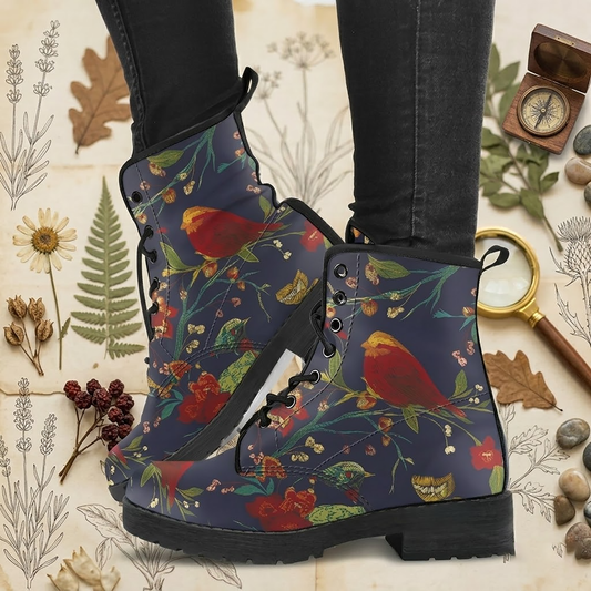 Colorful Bird Handcrafted Women's Vegan Leather Combat Boots