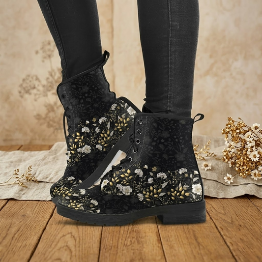Floral Pattern Women's Vegan Leather Boots