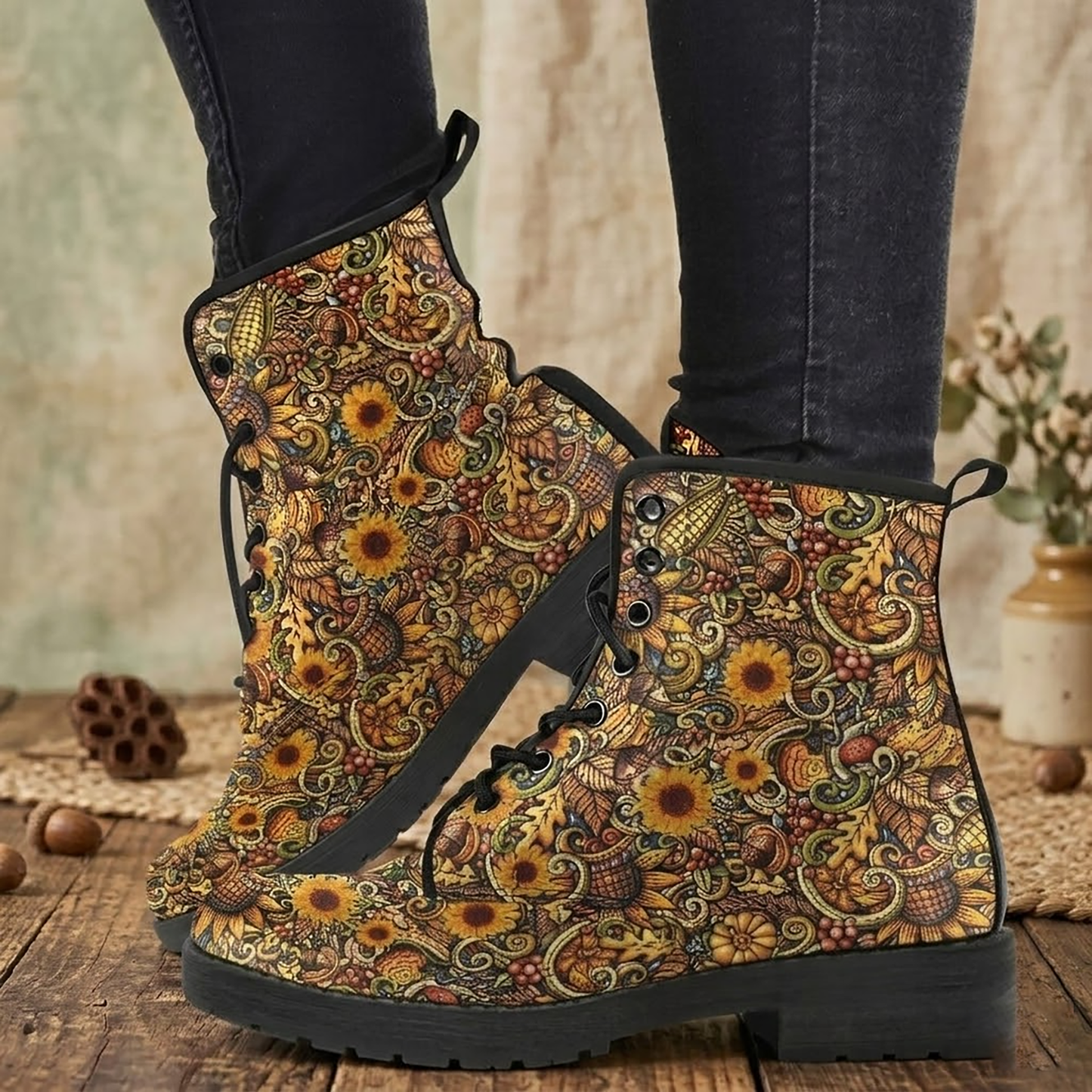 Baby Sunflower Handcrafted Women's Combat Boots