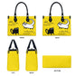 Black and White Cat on Yellow Women's Vegan Leather Handbag