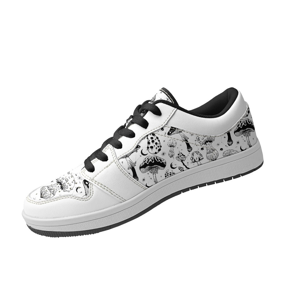 Black & White Mushrooms Women's Vegan Leather Sneakers