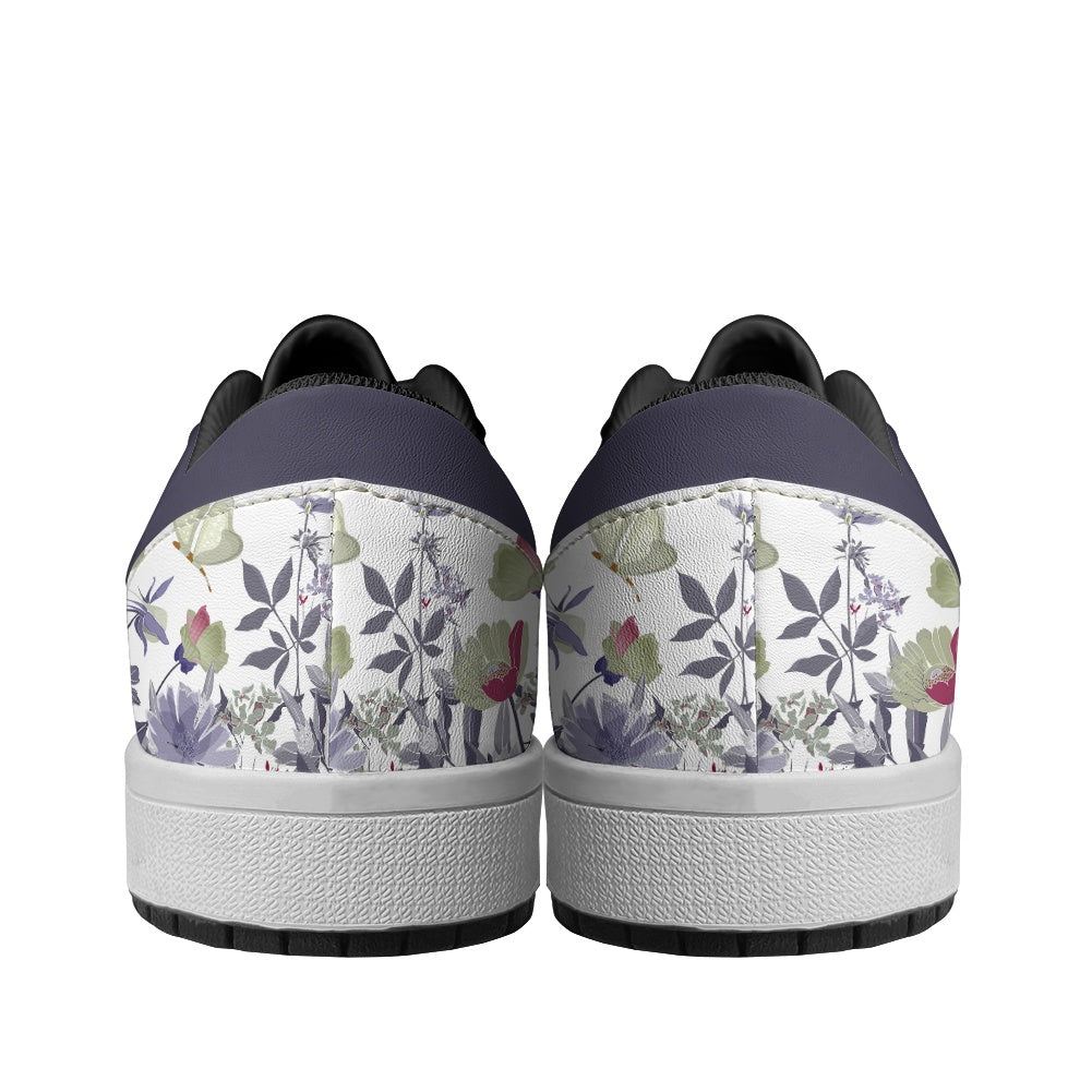 Lavender Bloom Butterfly Women's Low Top Vegan Leather Sneakers