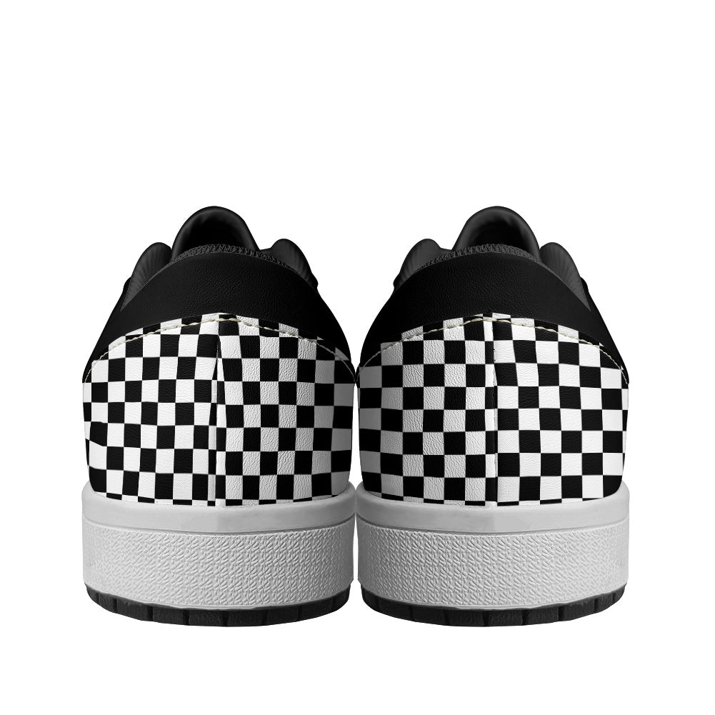 Black and White Checkerboard Women's Vegan Leather Sneakers