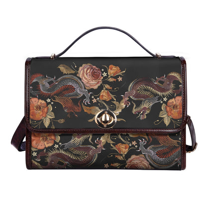 Embroidery Two Chinese Dragons and Roses Flowers Women's Handbag