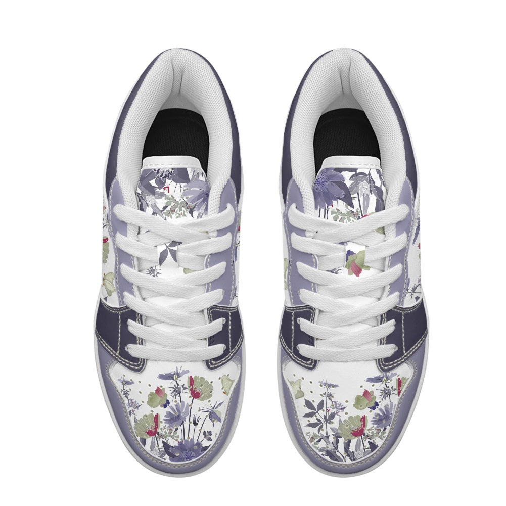 Lavender Bloom Butterfly Women's Low Top Vegan Leather Sneakers