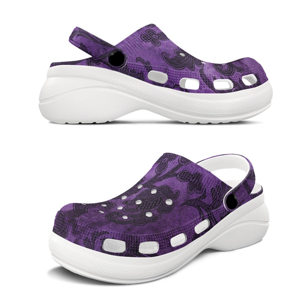 Purple Victorian Pattern Women's Height Increasing Clogs