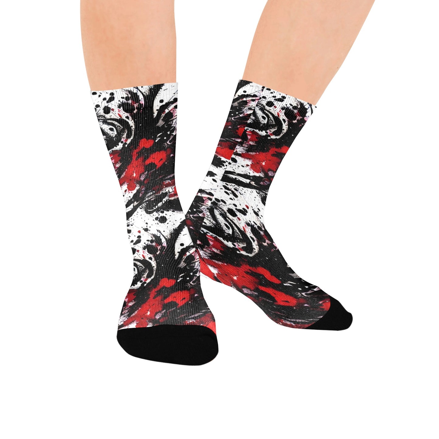 red and black ink splatter women's crew socks – Sole Design Studio