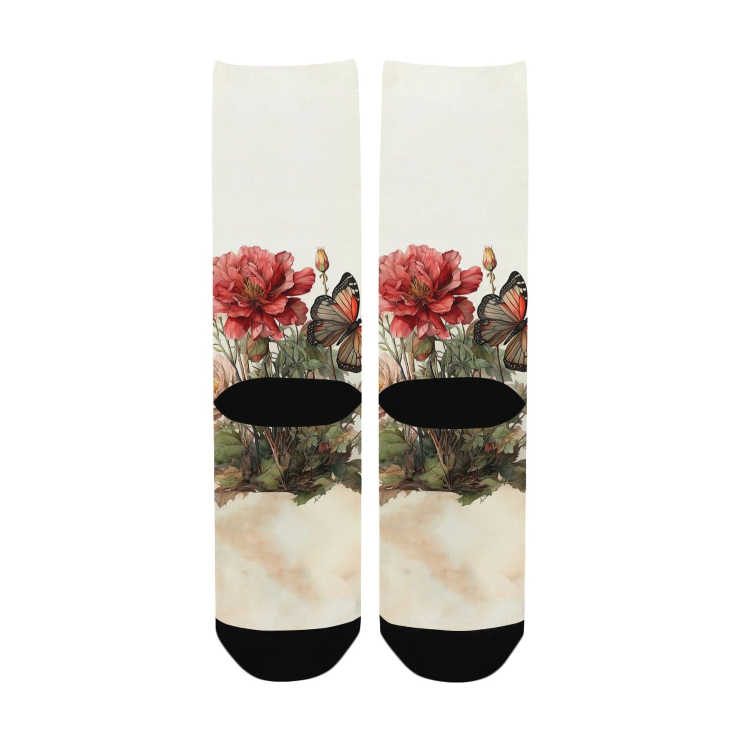 Botanical junk Journal butterfly Socks - Custom Socks for Women Made in USA
