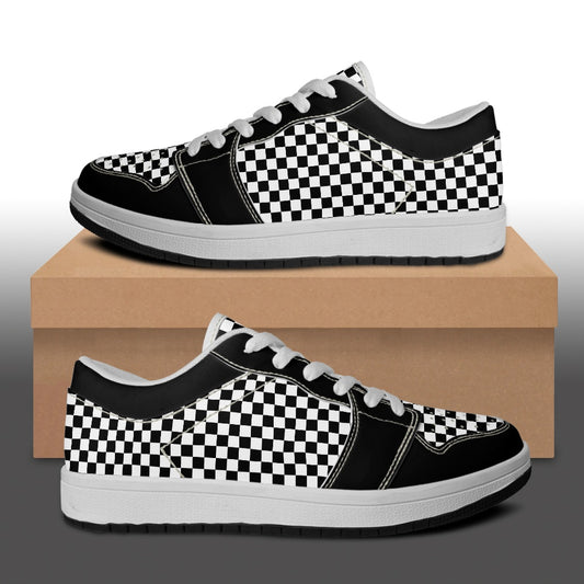 Black and White Checkerboard Women's Vegan Leather Sneakers