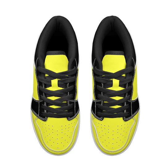 Black Yellow Women's Low Top Vegan Leather Sneakers