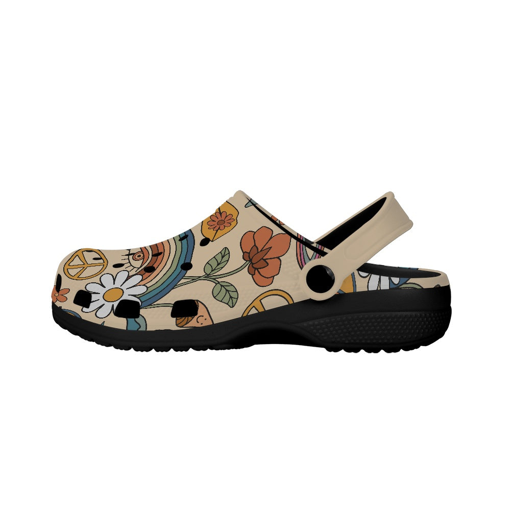 Boho Rainbow and Trippy Mushrooms Women's Clogs Black Sole