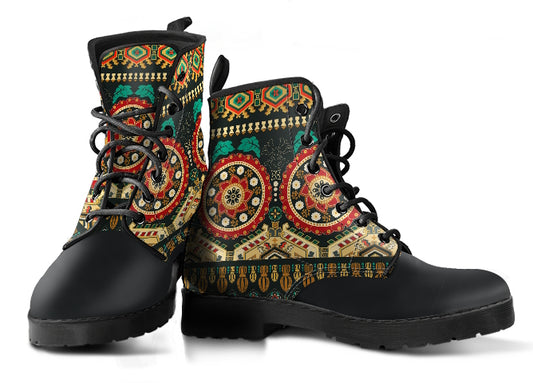 Black Pattern Women's Vegan Leather Combat Boots