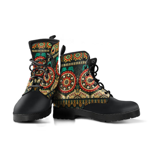 Black Pattern Women's Vegan Leather Combat Boots