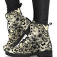 Butterfly Flowers in Black & White Vegan Leather Combat Boots