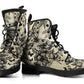 Butterfly Flowers in Black & White Vegan Leather Combat Boots