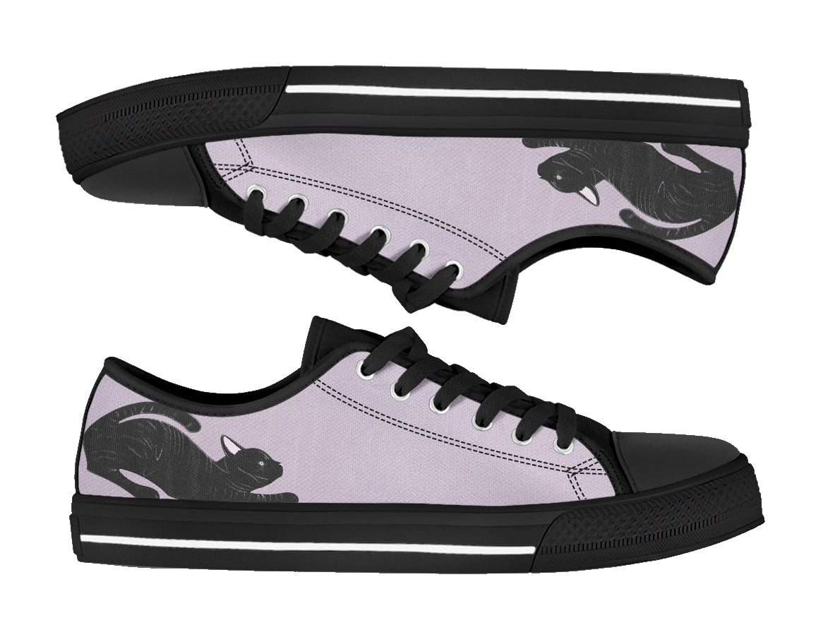 Stretching Cat in Lavender Women's Low Top Sneakers