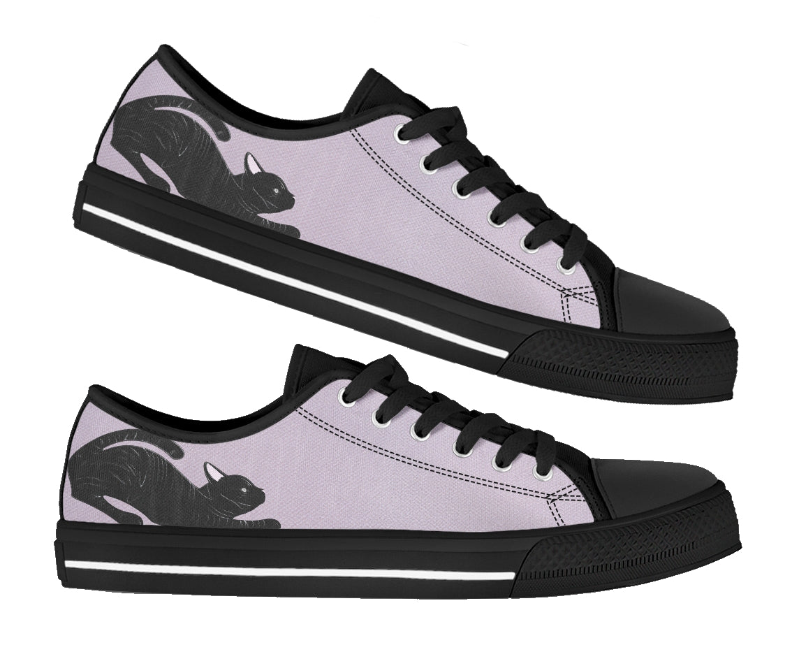 Stretching Cat in Lavender Women's Low Top Sneakers