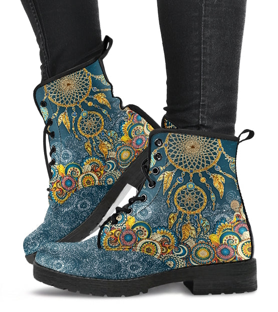 Dreamcatcher Mandala Women's Combat Vegan Leather Boots