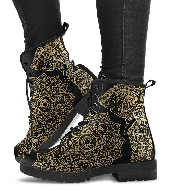 Elephant Mandala Women's Vegan Leather Combat  Boots