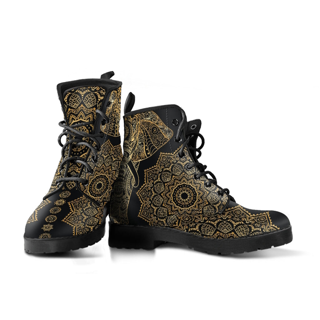 Elephant Mandala Vegan Leather Combat Boots - READY TO SHIP