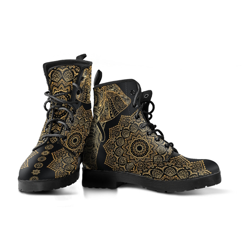 Elephant Mandala Women's Vegan Leather Combat  Boots