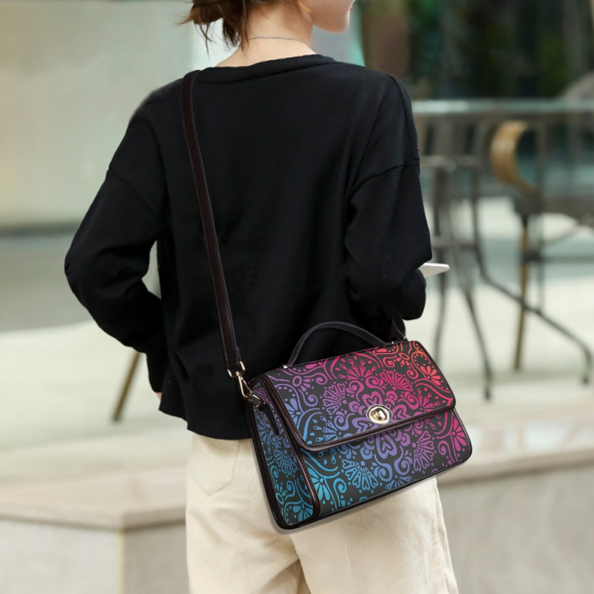 Bohemian Rainbow Black Women's Handbag